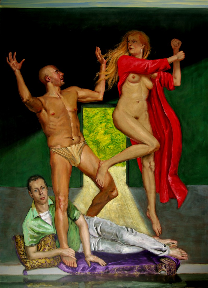 Orpheus und die Bacchantin, 2006, mixed media auf Leinwand, 280 x 200 cm