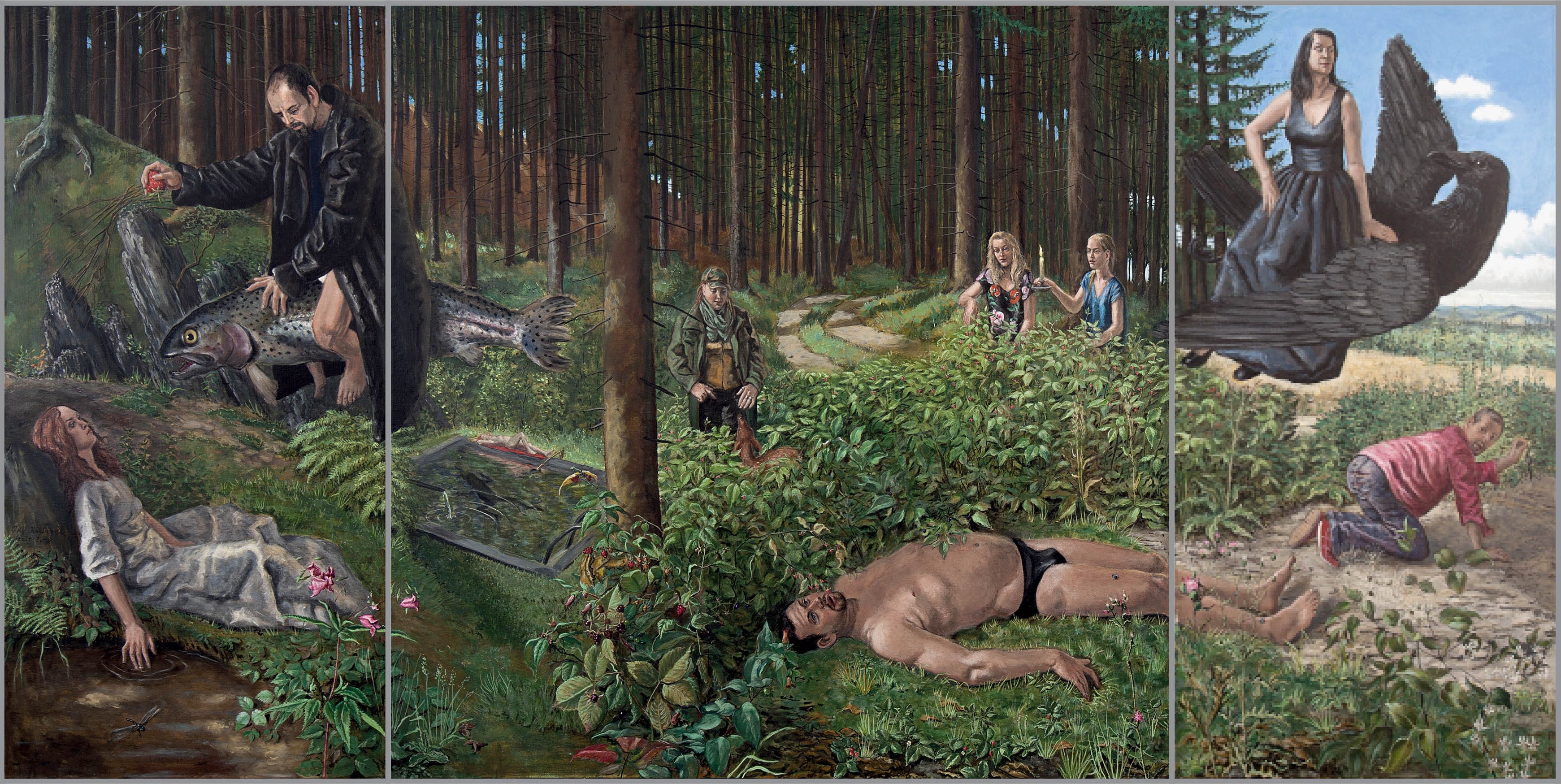 Waldtriptychon, offen, 2016, mixed media auf Leinwand, 120 x 240 cm