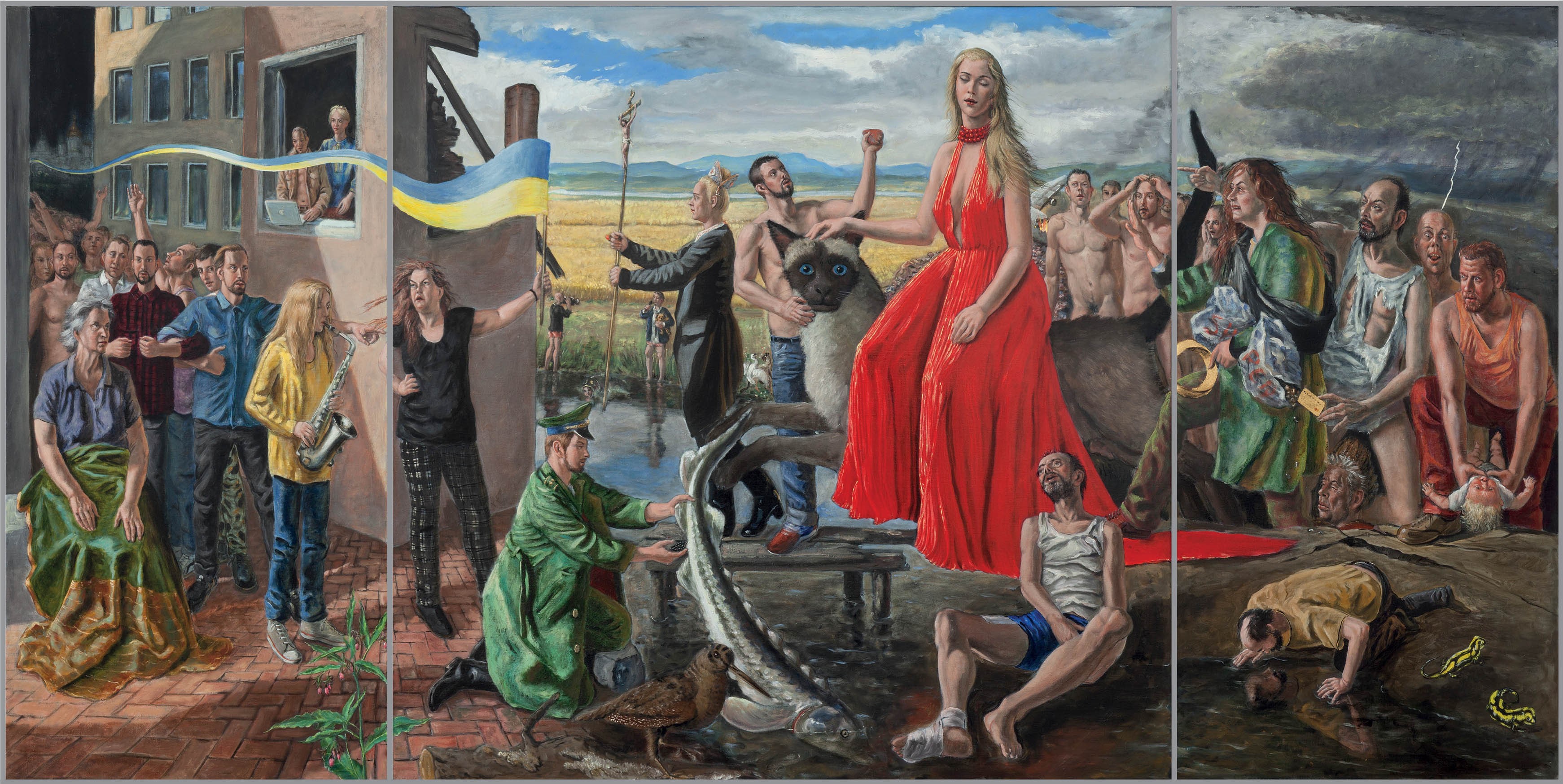 Ukrainetriptychon, offen, 2017, mixed media auf Leinwand, 120 x 240 cm